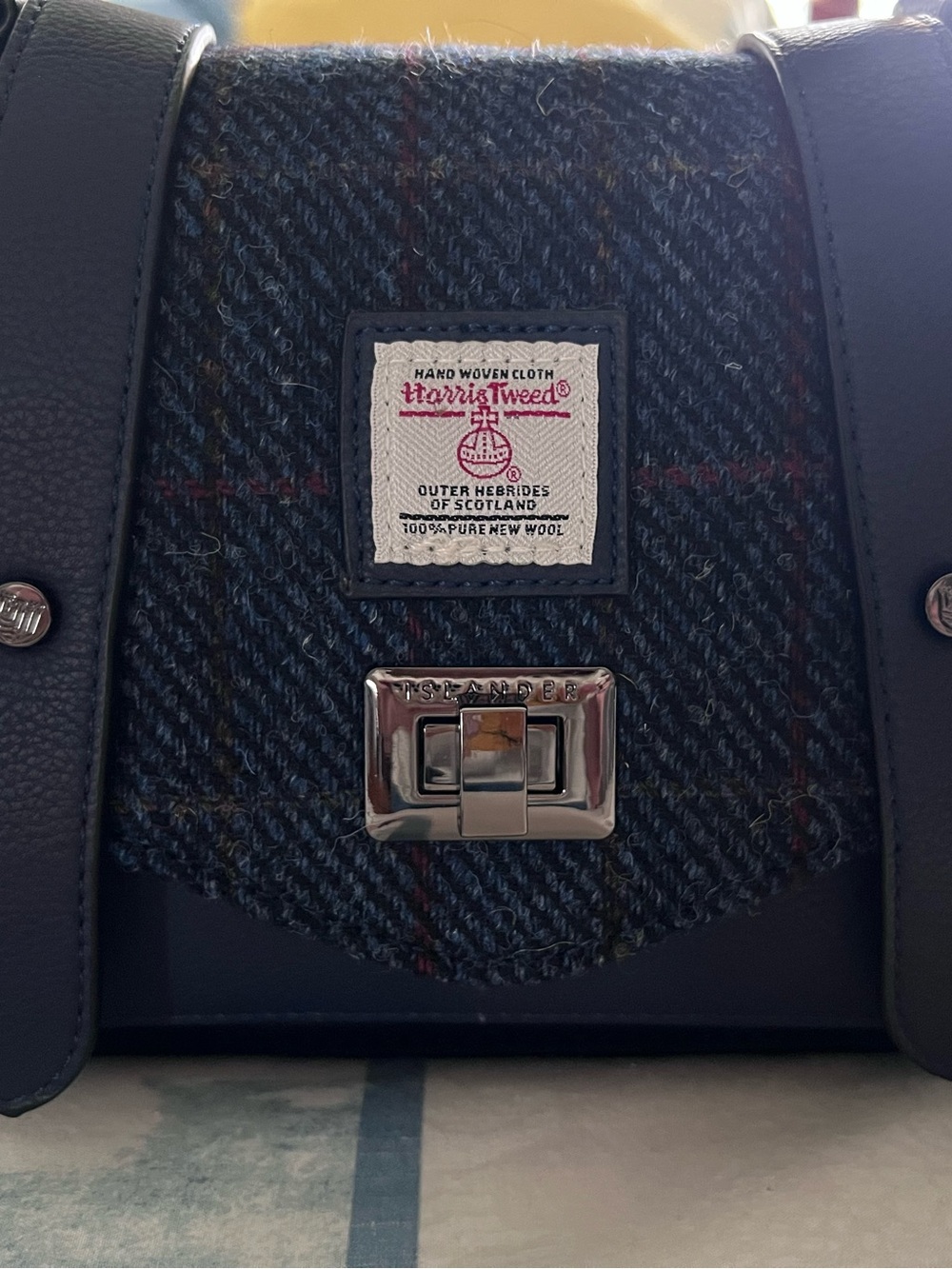 Harris Tweed Navy Blue Satchel Handbag - Women's Shoulder Bag - Picture 2 of 5